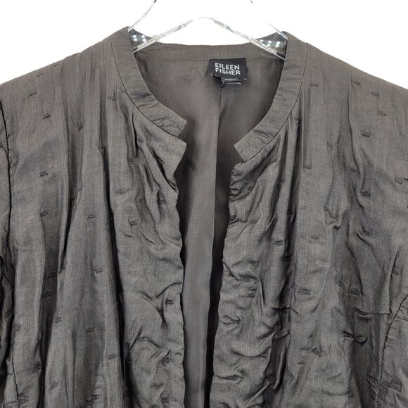 Eileen Fisher Womens Silk Open Jacket Brown Size XS Textured Embroidered Lined - Picture 2 of 9
